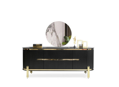 Aparador moderno mueble de acero inoxidable bufé cómoda armario negro nuevo