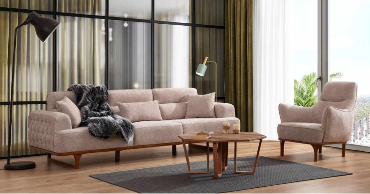 Conjunto de sofás beige de tres plazas Sillón Sillón de lujo Beige Muebles modernos