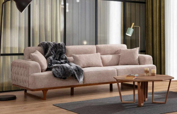 Conjunto de sofás beige de tres plazas Sillón Sillón de lujo Beige Muebles modernos