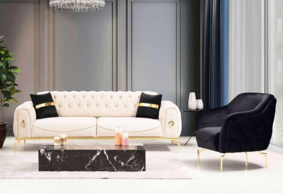 Conjunto de sofás Chesterfield de lujo de acero inoxidable de tres plazas