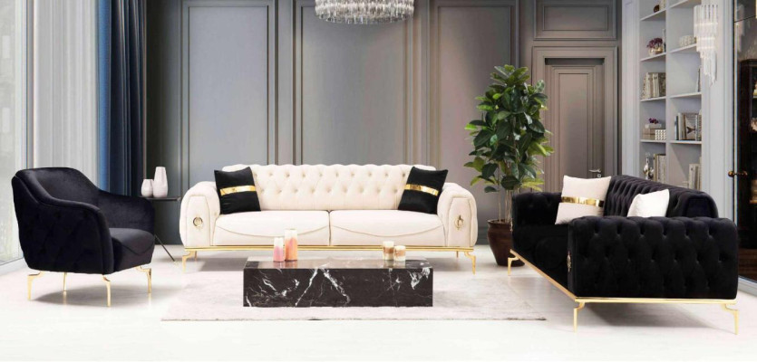 Conjunto de asientos Chesterfield Grupo de asientos de lujo Muebles tapizados de tres plazas Sillón
