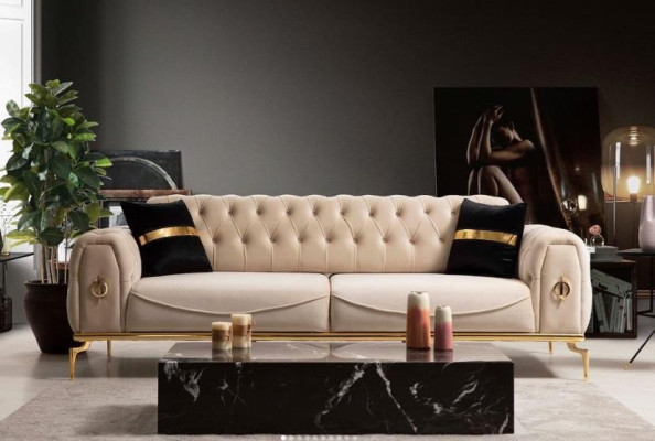 Conjunto de asientos Chesterfield Grupo de asientos de lujo Muebles tapizados de tres plazas Sillón
