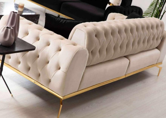 Conjunto de asientos Chesterfield Grupo de asientos de lujo Muebles tapizados de tres plazas Sillón