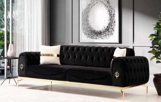 Conjunto de asientos Chesterfield Grupo de asientos de lujo Muebles tapizados de tres plazas Sillón