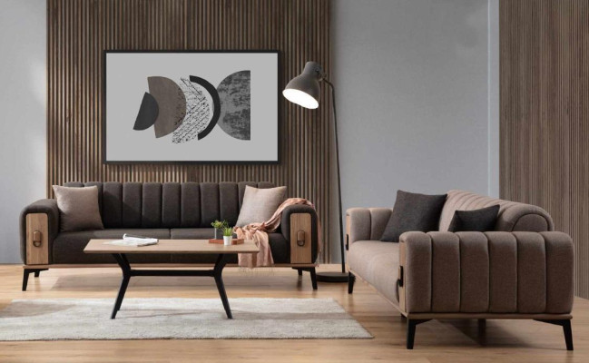 Sofá marrón juego de 2 sillones de lujo Sofás de madera con estructura de sofá.