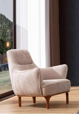 Silla moderna sillón coctelera sillón orejero muebles de diseño beige muebles de madera.