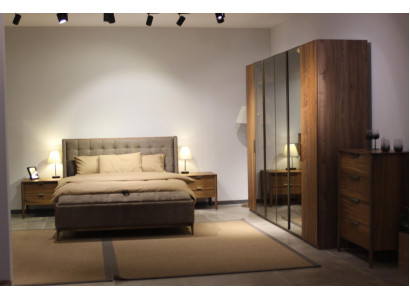 Conjunto de dormitorio de diseñador Cama de lujo 2 mesitas de noche de madera Completamente nueva 3 piezas.
