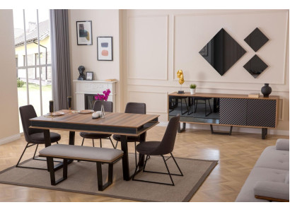 Conjunto de comedor mesa de comedor 4 sillas banco aparador grupo de mesa para comer 3 espejos 10 piezas
