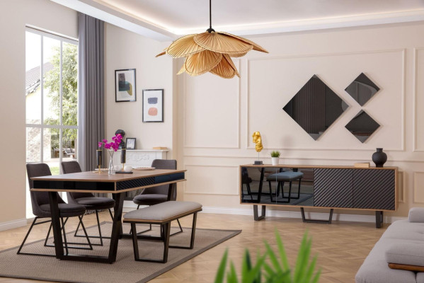 Conjunto de comedor mesa de comedor 4 sillas banco aparador grupo de mesa para comer 3 espejos 10 piezas