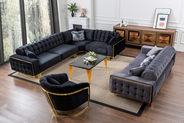 Designer 3 piezas sala de estar conjunto sofá de esquina en forma de L + 3 + 1 asientos Lujo esquinero