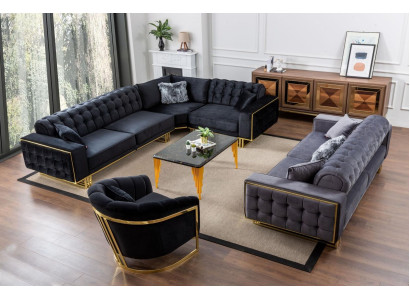 Designer 3 piezas sala de estar conjunto sofá de esquina en forma de L + 3 + 1 asientos Lujo esquinero