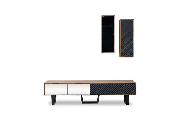 Conjunto de pared para sala de estar con soporte para TV, 2 armarios colgantes, diseños de pared de diseñador.