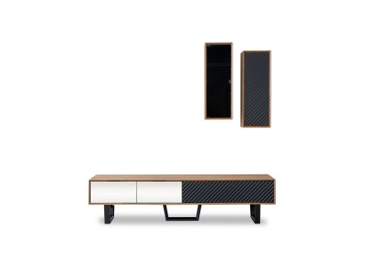 Conjunto de pared para sala de estar con soporte para TV, 2 armarios colgantes, diseños de pared de diseñador.