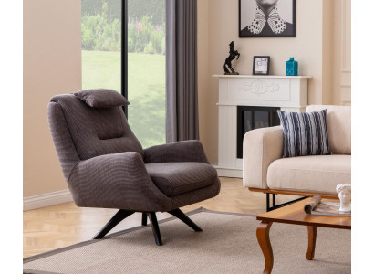 Silla de diseñador con tapizado textil moderno en marrón para club lounge moderno.