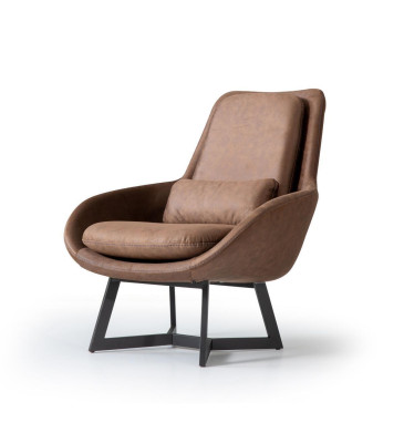 Sillón de diseñador de 1 plaza en cuero artificial color marrón.