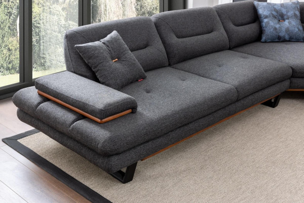 Sofá esquinero de diseñador en forma de L de lujo gris muebles para sala de estar.