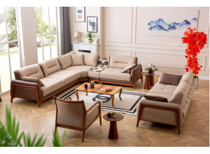 Conjunto de sala de estar de lujo de 3 piezas: sofá esquinero en forma de L de 3 plazas y sillón reclinable. Muebles.