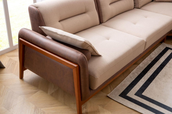 Conjunto de sala de estar de lujo de 3 piezas: sofá esquinero en forma de L de 3 plazas y sillón reclinable. Muebles.