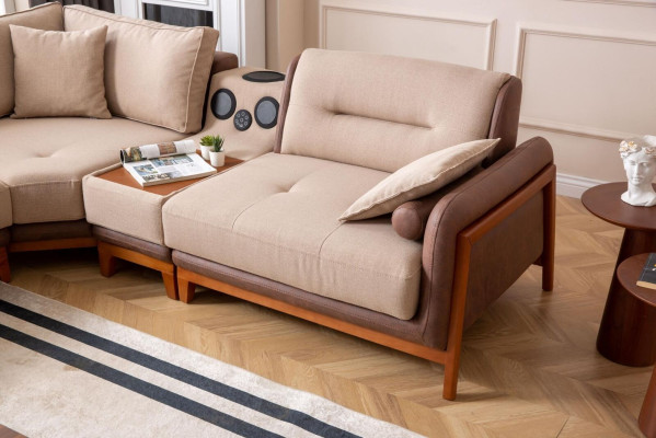 Conjunto de sala de estar de lujo de 3 piezas: sofá esquinero en forma de L de 3 plazas y sillón reclinable. Muebles.
