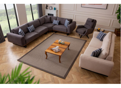 Conjunto de sala de estar de diseñador, sofá en forma de L, sofá de 3 plazas, rincón y 3 piezas.