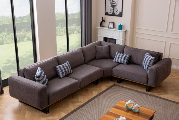 Conjunto de sala de estar de diseñador, sofá en forma de L, sofá de 3 plazas, rincón y 3 piezas.