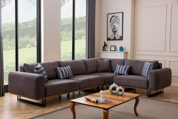 Conjunto de sala de estar de diseñador, sofá en forma de L, sofá de 3 plazas, rincón y 3 piezas.