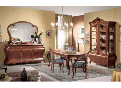 Gran conjunto de comedor, muebles de lujo, mesa de comedor, 4 sillas, cómoda, espejo, 8 piezas.