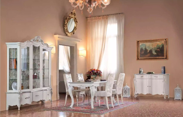 Muebles clásicos de comedor Conjunto de comedor Mesa de comedor 4 sillas Grupo de comedor de 7 piezas