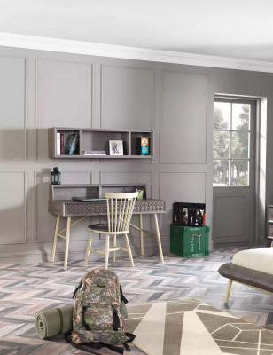 Escritorio Librero Mesa de ordenador Estante Gris Madera para niños Set de 2 piezas