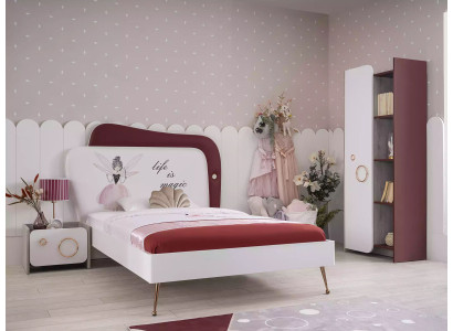 Blanco Rojo Juego de dormitorio infantil Cama mesita de noche Armario Muebles de madera 3 piezas