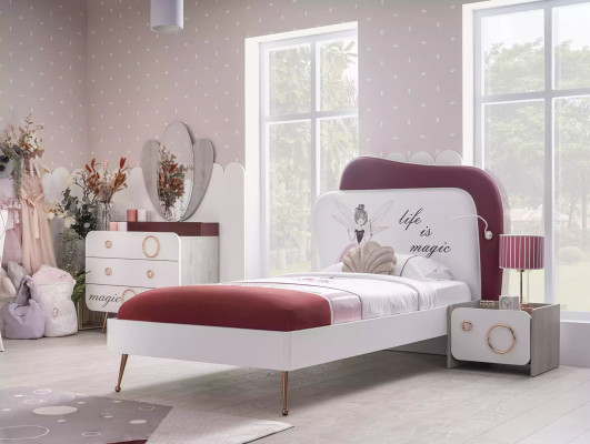 Muebles infantiles modernos, conjunto de lujo cama cómoda espejo mesitas de noche 4 piezas