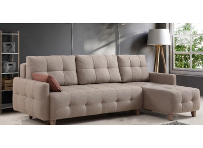 Sofá esquinero beige con tapicería en tela, sofá de salón en forma de L, nuevo.