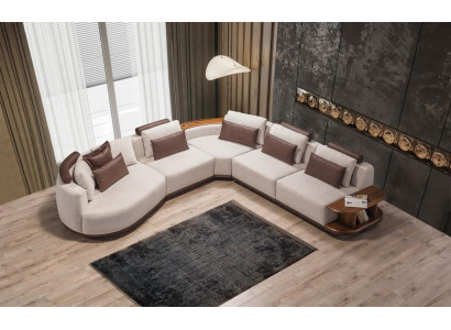 Sofá esquinero blanco, diseño de sala de estar en forma de L, sofá, muebles tapizados con armazón de madera.