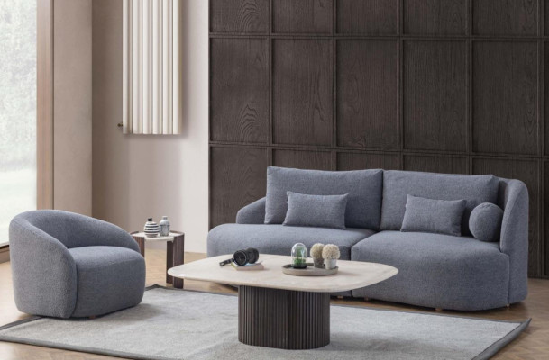 Conjunto completo de sala de estar, sofá de tres plazas y sillón de diseñador, 2 piezas.