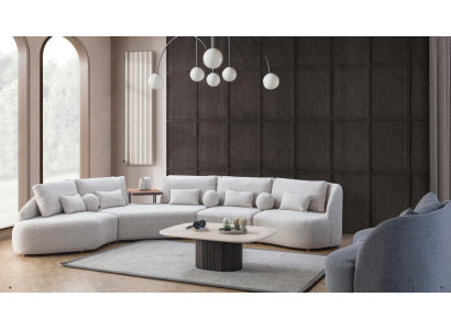 Sofá esquinero blanco moderno en forma de L, sofá de salón con marco de madera.