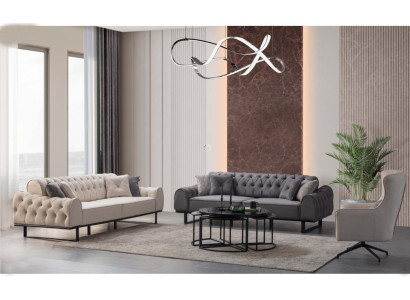 Blanco y gris Chesterfield juego de sofás de diseño, sillón tapizado de 3 piezas.