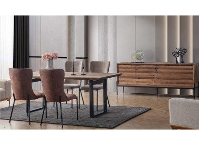 Marrón comedor de lujo Conjunto Mesa de comedor rectangular 4 sillas Aparador
