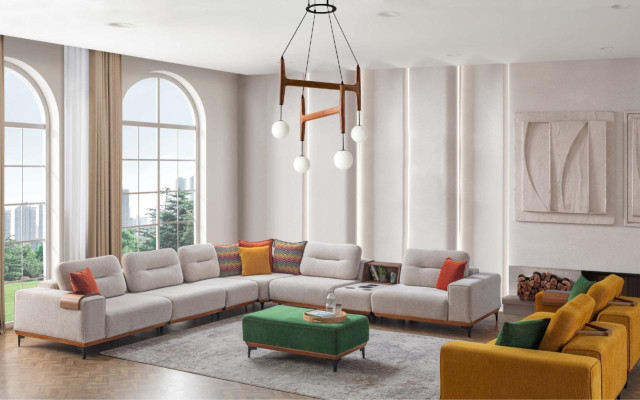 Sofá de esquina de lujo para sala de estar con diseño, forma de L, cojín para sofá, taburete acolchado 2 piezas nuevo.