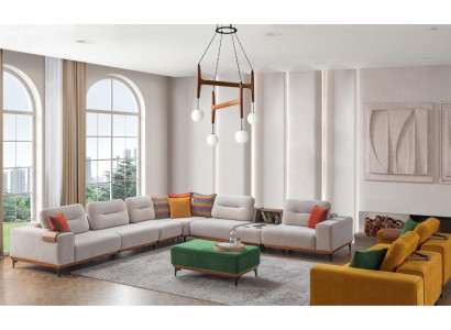Sofá de esquina de lujo para sala de estar con diseño, forma de L, cojín para sofá, taburete acolchado 2 piezas nuevo.