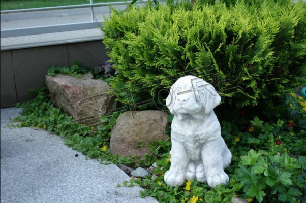 Decoración de jardín Perro Terraza Piedra Blanco Figura Figuras Estatuas Decorativas