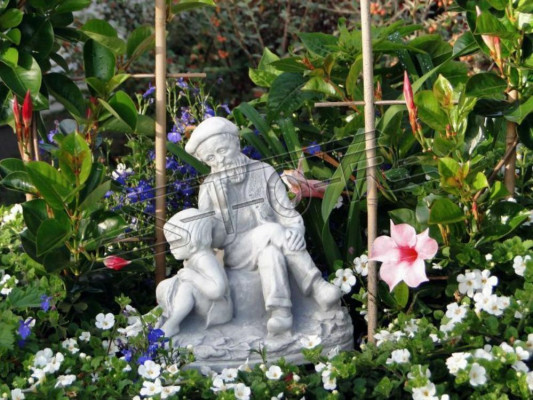 Decoración de jardín, abuelo nieto estatua escultura figuras esculturas.