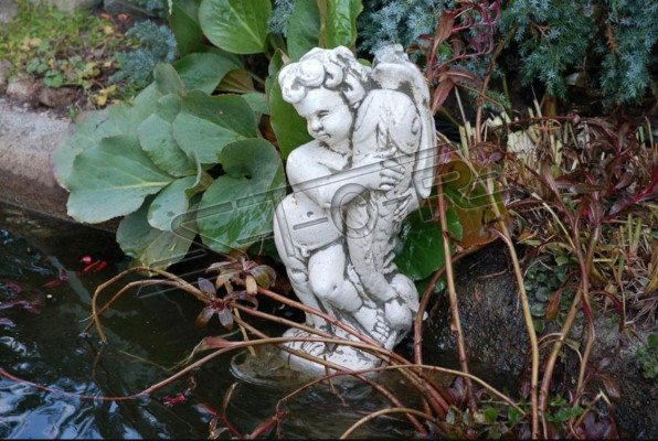 Figura de jardín Ángel Fuente 42cm Figura de estanque de personas de hormigón.