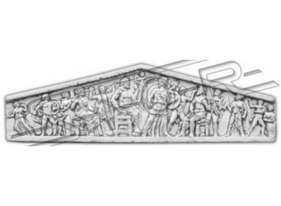 Relieve decorativo de pared en estilo antiguo de jardín con láminas de piedra e imágenes.