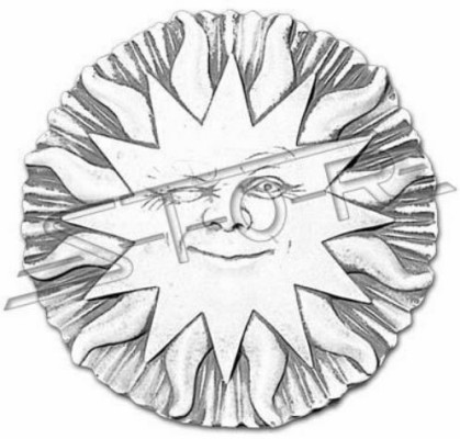 Relieve de pared de placa de piedra estilo antiguo con imagen de sol en relieve de concreto de piedra.