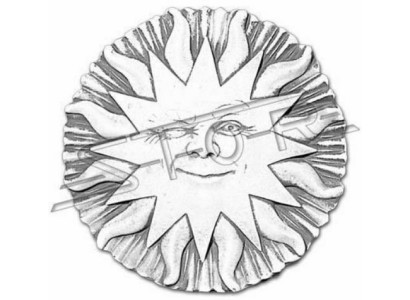 Relieve de pared de placa de piedra estilo antiguo con imagen de sol en relieve de concreto de piedra.