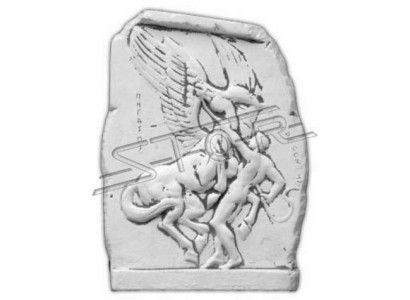 Relieve de pared, placa de piedra, imagen ángel estilo antiguo, relieve de yeso de piedra en la pared.