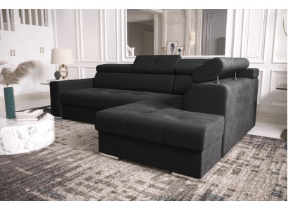 Sofá de esquina en forma de L, acolchado, sofá de salón, sofás modernos, diseño negro.