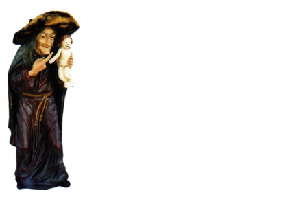 Diseño de la estatua de la figura de la bruja Baba Yaga, escultura de figuras decorativas de esculturas de decoración.