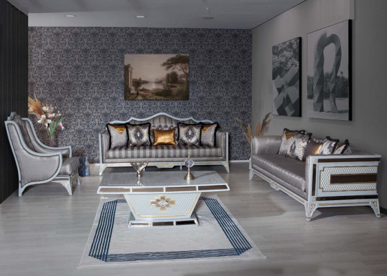 Conjunto de sofá clásico de estilo real, muebles de sofá con mesa de café, conjunto de 4 piezas.