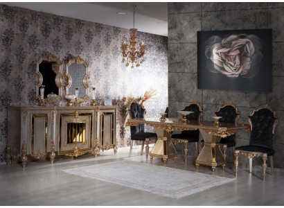 Muebles de comedor de alta calidad de 7 piezas en estilo dorado.